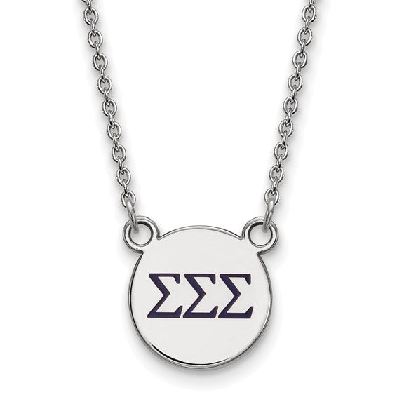 Sterling Silver Sigma Sigma Sigma Sorority Greek Letters Small Enamel Necklace