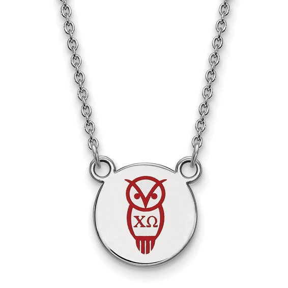 Sterling Silver Chi Omega Sorority Symbol Small Enamel Necklace