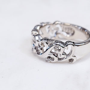 Sterling Silver Swirls and Diamonds Ring