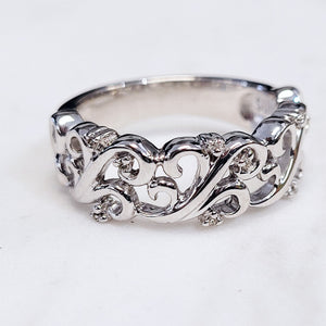 Sterling Silver Swirls and Diamonds Ring