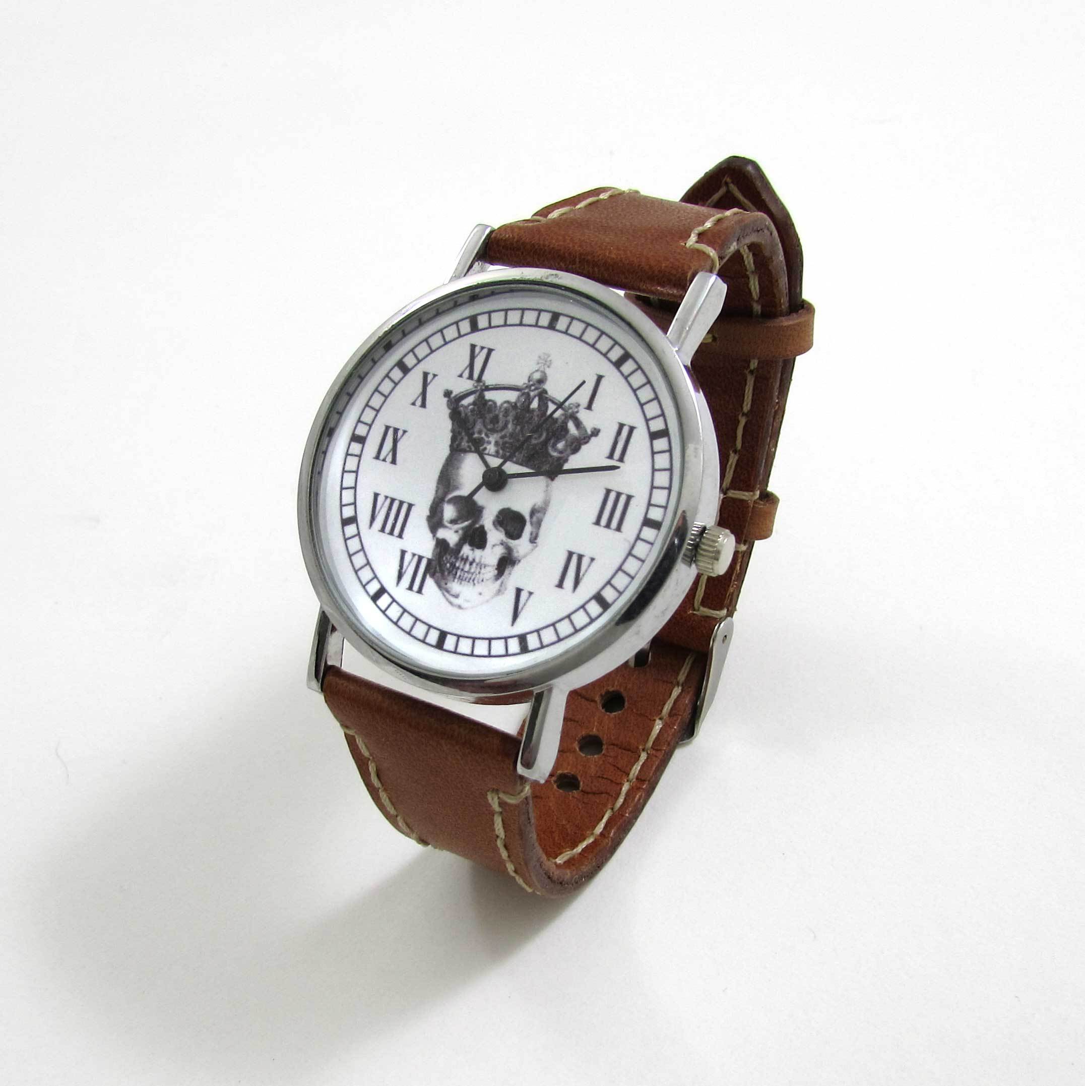 Skull King Brown Leather Wrist Watch - TheExCB