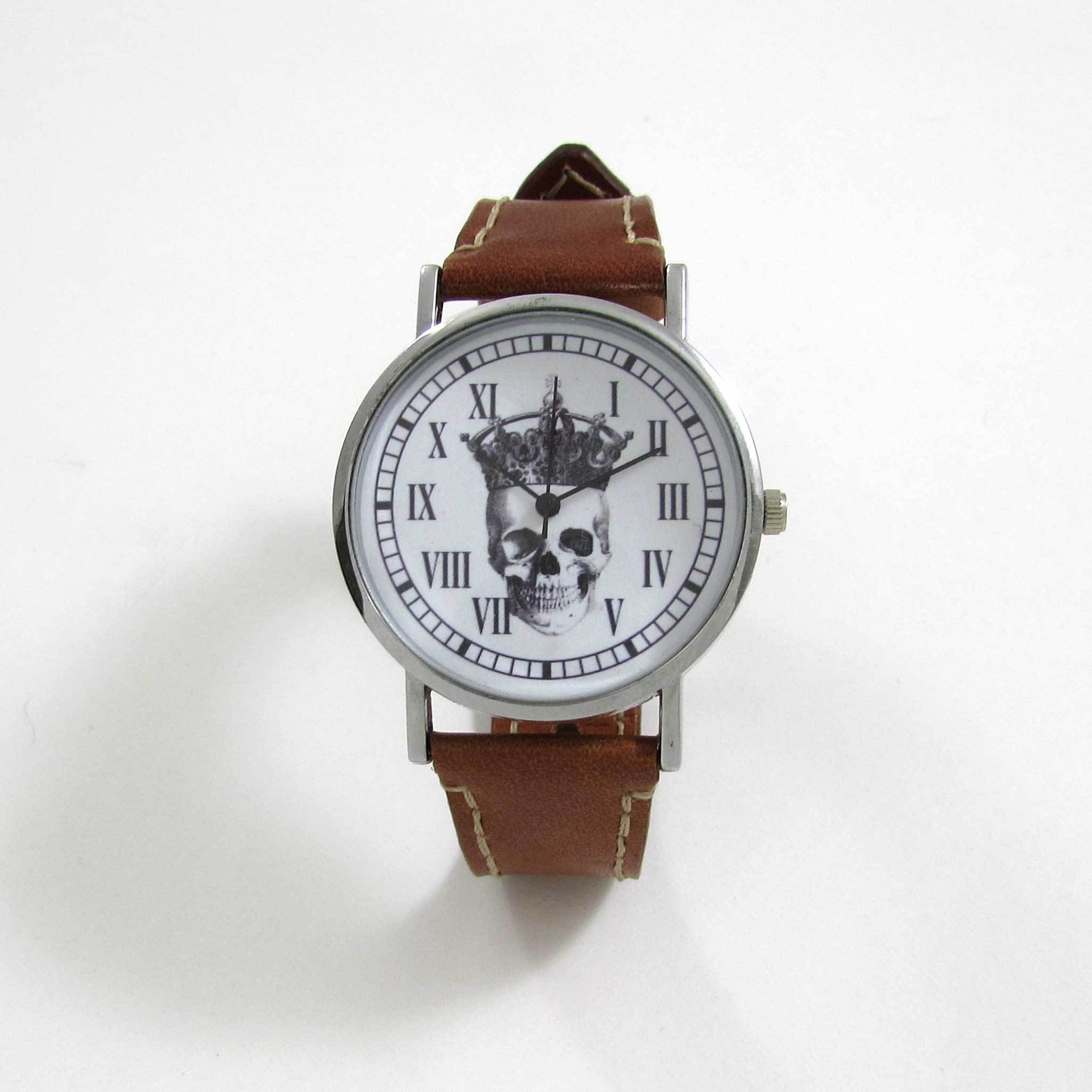 Skull King Brown Leather Wrist Watch - TheExCB