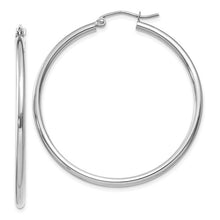 Load image into Gallery viewer, 14k White Gold Polished 2x40mm Lightweight Tube Hoop Earrings