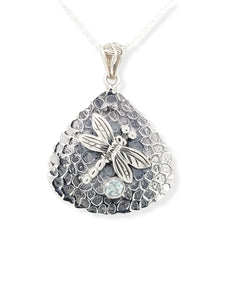Sterling Silver Dragonfly Pendant with Blue Topaz