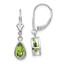 Load image into Gallery viewer, 14k White Gold 8x5mm Pear Peridot Leverback Earrings