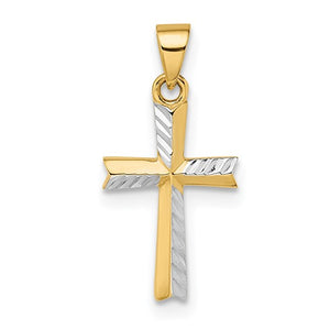 14k with Rhodium Diamond-cut Small Latin Cross Pendant