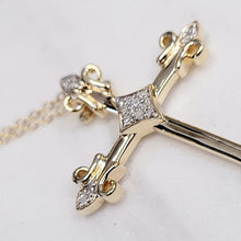 Load image into Gallery viewer, 14k Yellow Gold Plated Sterling Silver Diamond Cross