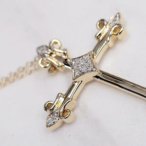 14k Yellow Gold Plated Sterling Silver Diamond Cross