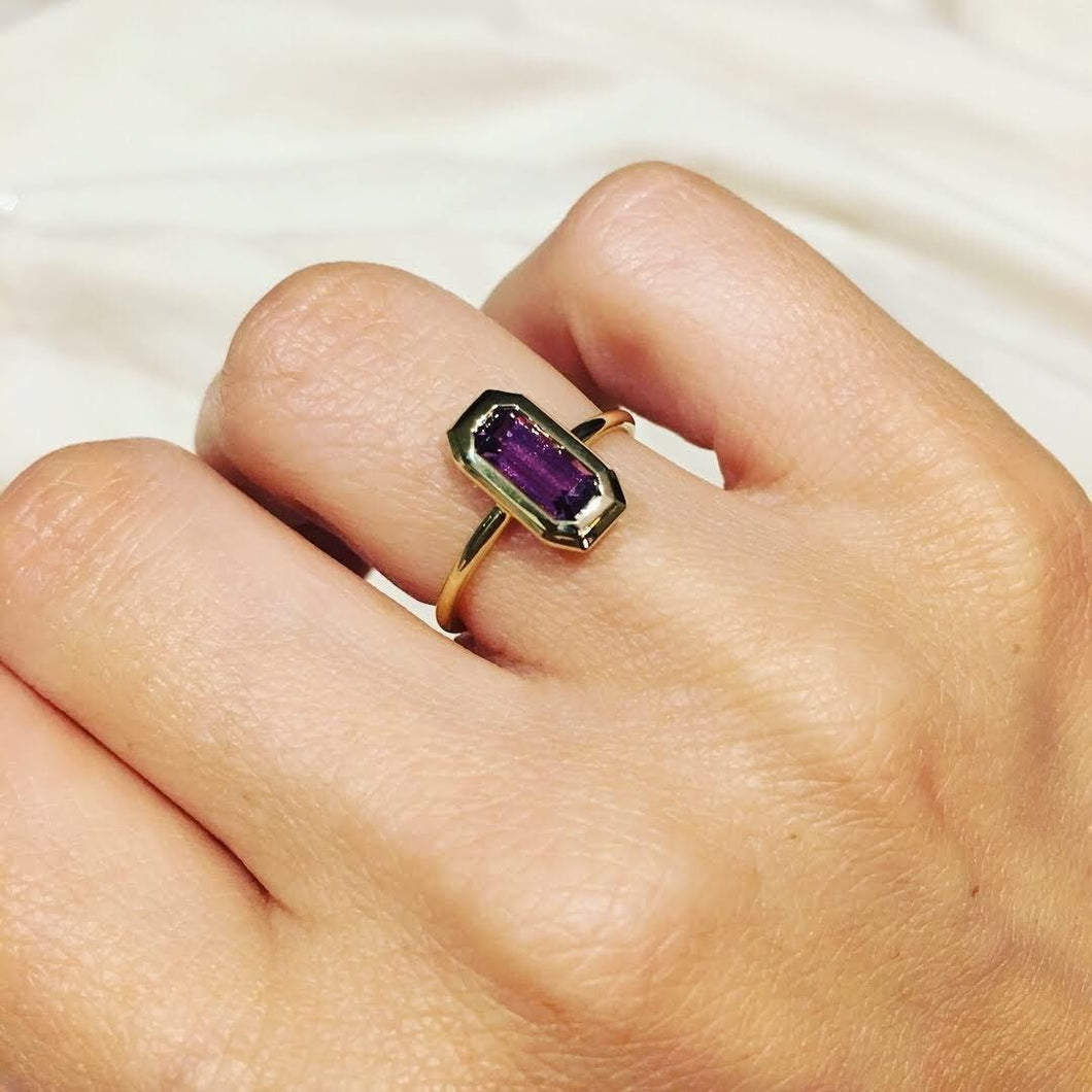 Purple Elongated Baguette Sapphire 1.15ct Ring in 14KY