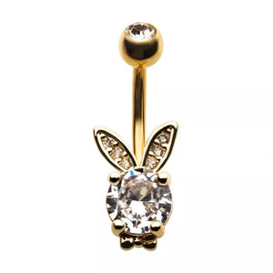 Gold PVD with Clear CZ Rabbit Fixed Navel Piercing