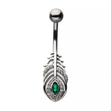 Load image into Gallery viewer, Peacock Feather with Multi CZ Gem for Navel