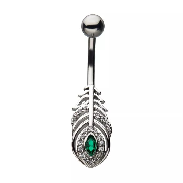 Peacock Feather with Multi CZ Gem for Navel