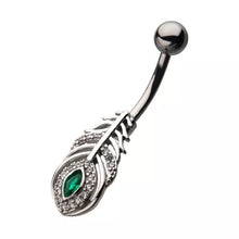 Load image into Gallery viewer, Peacock Feather with Multi CZ Gem for Navel