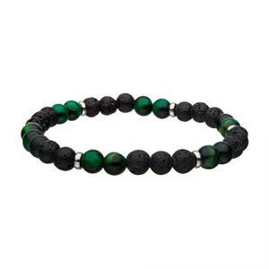 Lava and Tiger Eye Green Beads Bracelet