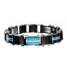 Load image into Gallery viewer, Double Sided Stainless Steel Black Plated and Blue Plated Reversible Bracelet