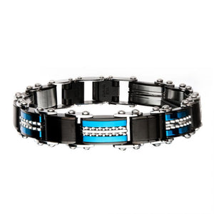 Double Sided Stainless Steel Black Plated and Blue Plated Reversible Bracelet