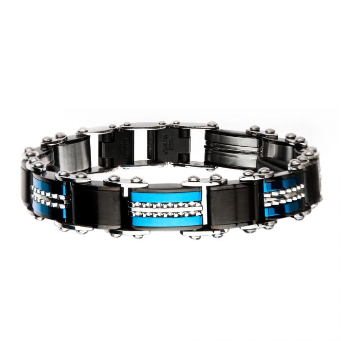Double Sided Stainless Steel Black Plated and Blue Plated Reversible Bracelet