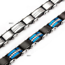 Load image into Gallery viewer, Double Sided Stainless Steel Black Plated and Blue Plated Reversible Bracelet