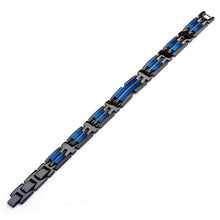 Load image into Gallery viewer, Matte Black &amp; Blue Plated Link Bracelet