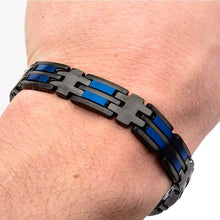 Load image into Gallery viewer, Matte Black &amp; Blue Plated Link Bracelet