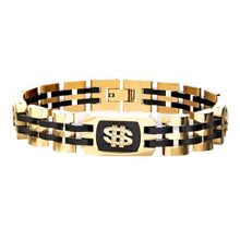 Load image into Gallery viewer, Stainless Steel Gold and Black Plated with 24pcs White Cubic Zirconia Dollar Sign Bracelet