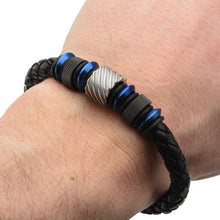 Load image into Gallery viewer, Beads in Black Braided Leather Bracelet