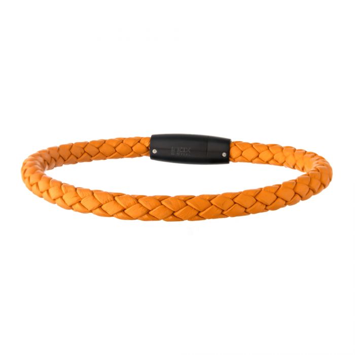 Orange Leather with Push in Plug Clasp Bracelet