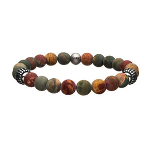 8mm Piccaso Jasper Stone with Steel Beads Silicone Bracelet