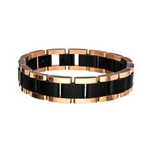 Load image into Gallery viewer, Black and Rose Gold Plated with Carbon Fiber Link Bracelet