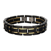 Load image into Gallery viewer, Black Carbon Fiber with Gold Plated Link Bracelet