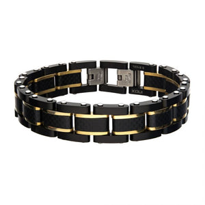 Black Carbon Fiber with Gold Plated Link Bracelet