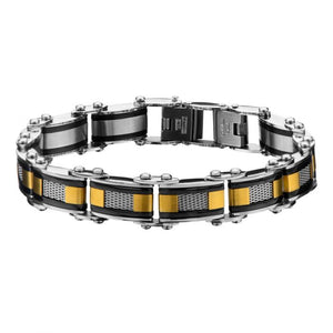 Double Sided Black Plated with Gold Plated & Steel Mesh Reversible Bracelet