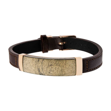 Chalcopyrite Brown Leather and Rose Gold Plated Bracelet with Belt Buckle Clasp