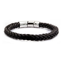 Load image into Gallery viewer, Brown Leather and Stainless Steel Magnetic Clasp Bracelet