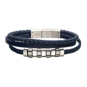 Blue Braided Multi Leather with Steel Beads Bracelet
