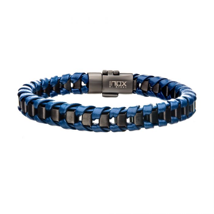 Navy Leather with Gun Metal Plated Bracelet