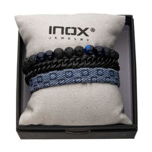 Load image into Gallery viewer, Blue Fabric, Stone Beads and Curb Chain Stackable Bracelet