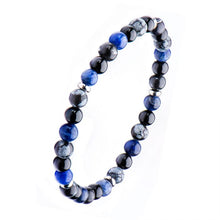 Load image into Gallery viewer, Sodalite, Black Agate, Snowflake, Stainless Steel Beaded Stretch Bracelet