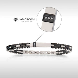 Trim Cut with Genuine Lab-Grown Clear Diamonds Two Tone Black IP Bracelet