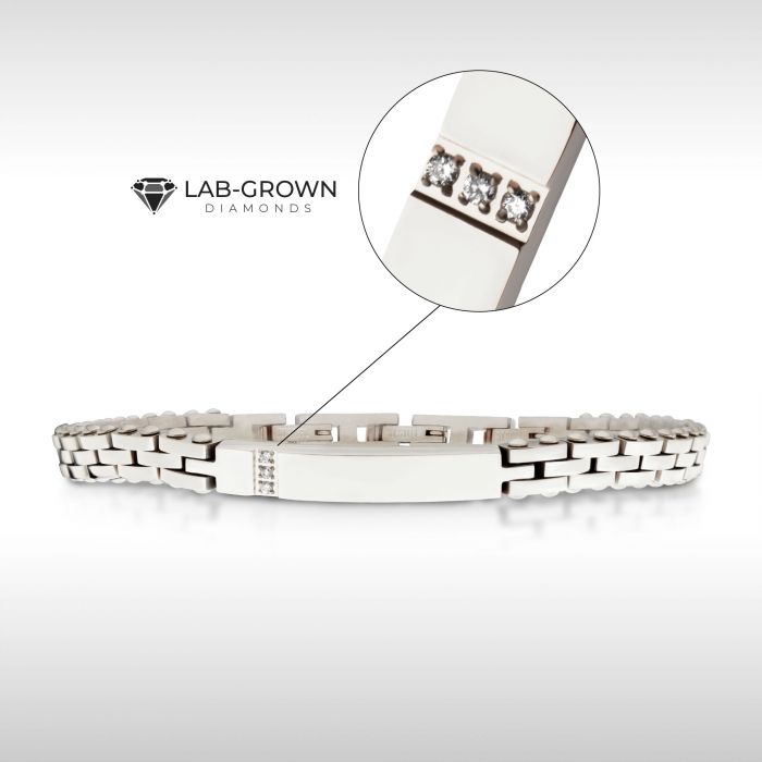 Trim Cut with Genuine Lab-Grown Clear Diamonds Tennis Steel Bracelet