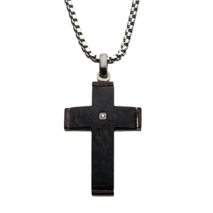 Solid Carbon Cross Pendant with 1.5mm Genuine Clear Diamond