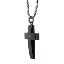 Load image into Gallery viewer, Solid Carbon Cross Pendant with 1.5mm Genuine Clear Diamond