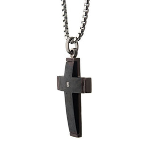 Solid Carbon Cross Pendant with 1.5mm Genuine Clear Diamond