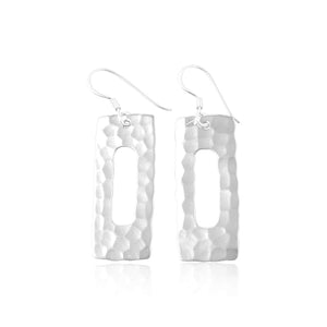 Hammer Finish Open Rectangle French Wire Earrings