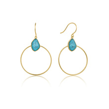 Load image into Gallery viewer, Turquoise Front Hoop Gold Earrings