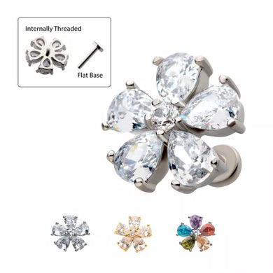 316L Surgical Steel Teardrop CZ Flower Top Flat Base Cartilage Barbell