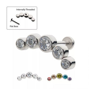 316L Surgical Steel Internally Threaded with Bezel Set CZ 5-Cluster Top Flat Base Cartilage Barbell