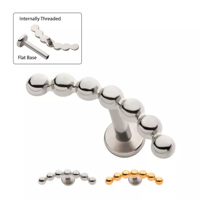 316L Surgical Steel Internally Threaded with Clustered Beads Top Flat Base Cartilage Barbell