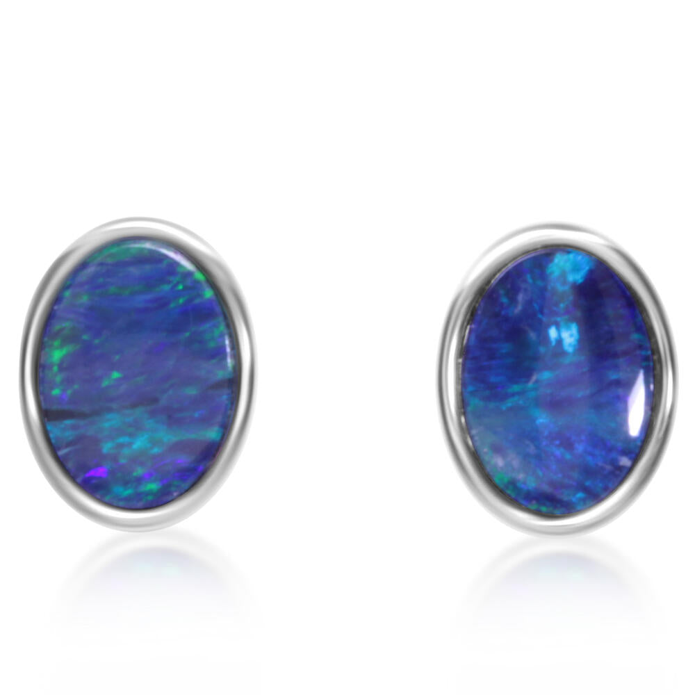 Sterling Silver Australian Blue Flash Opal Doublet Stud Earrings
