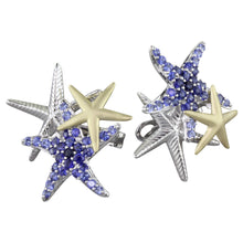Load image into Gallery viewer, SS/14K YELLOW GOLD GRADUATED BLUE SAPPHIRE STARFISH EARRINGS